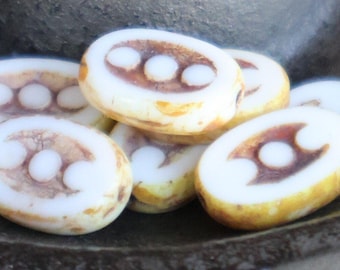 8 Chunky Oval Beads 14mm White Picasso Czech Glass Beads - 8 - 26