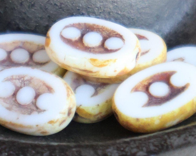 8 Chunky Oval Beads 14mm White Picasso Czech Glass Beads - 8 - 26