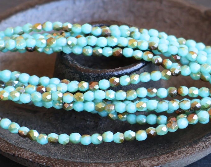 50 3mm Czech Glass Beads - Celsian Opaque Green Turquoise Jewelry and Beading Supplies