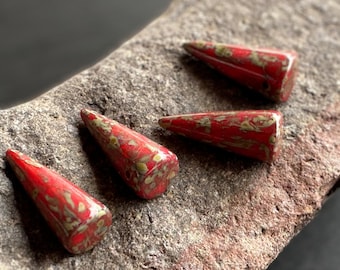 Red Picasso Czech Glass Beads 17mm Spike (12 - 31)