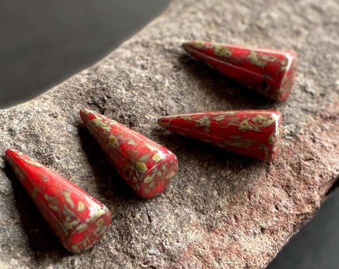 Red Picasso Czech Glass Beads 17mm Spike (12 - 31)