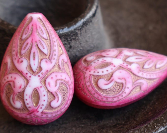 Tear Drop Bead - 2 Pack 27mm Acrylic Teardrop Bead Pink/Gold