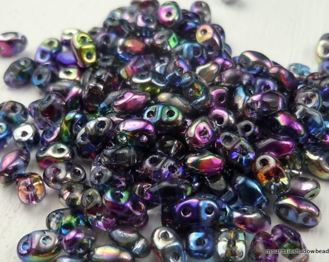 MiniDuo Czech Glass Beads - 2x4mm 2 Hole Beads - 2.5" Tube - Magic Blue