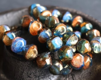 Czech Glass Beads - 9mm Baroque Cut Hyacinth Capri Bronze Picasso 15