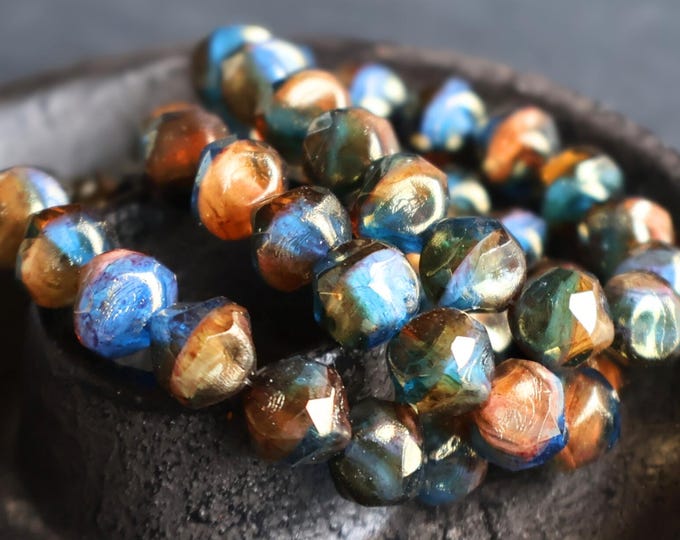 Czech Glass Beads - 9mm Baroque Cut Hyacinth Capri Bronze Picasso 15