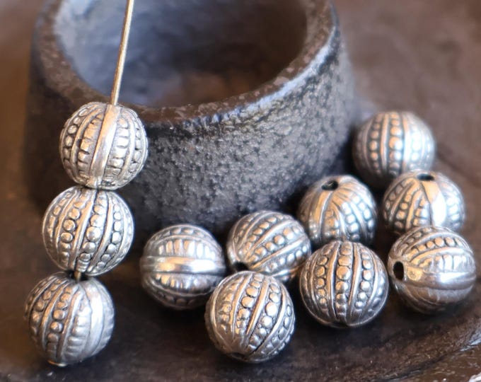 12 8mm Metalized Plastic Round Beads Antique Silver