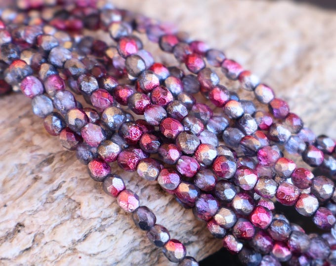 Czech Glass Beads 4mm Round Firepolished Faceted - Etched Mauve Celestial (4 - 1) Jewelry Making and Beading Supplies