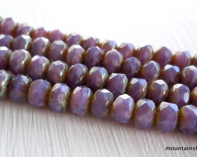 Czech Milky Purple Picasso Rondelle Beads - Czech Rondelle - Picasso Beads