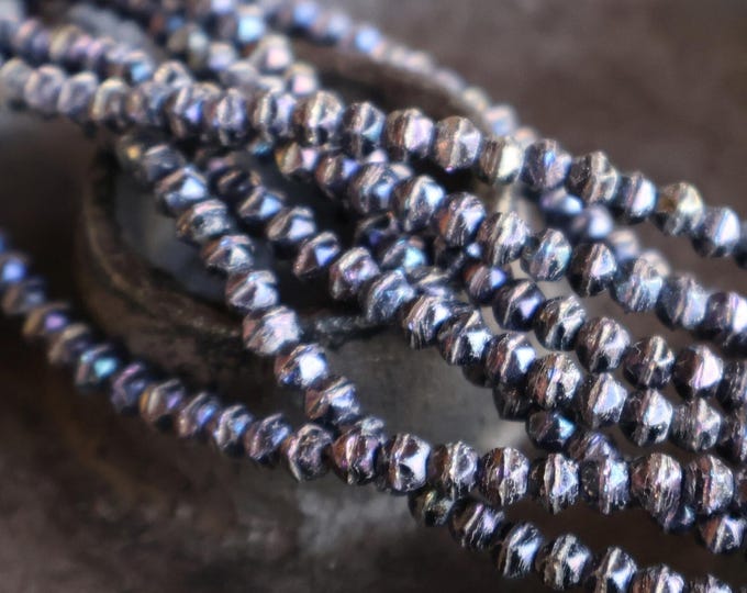 English Cut Beads - 3mm English Cut Nugget Bead Gunmetal Dusk -  50