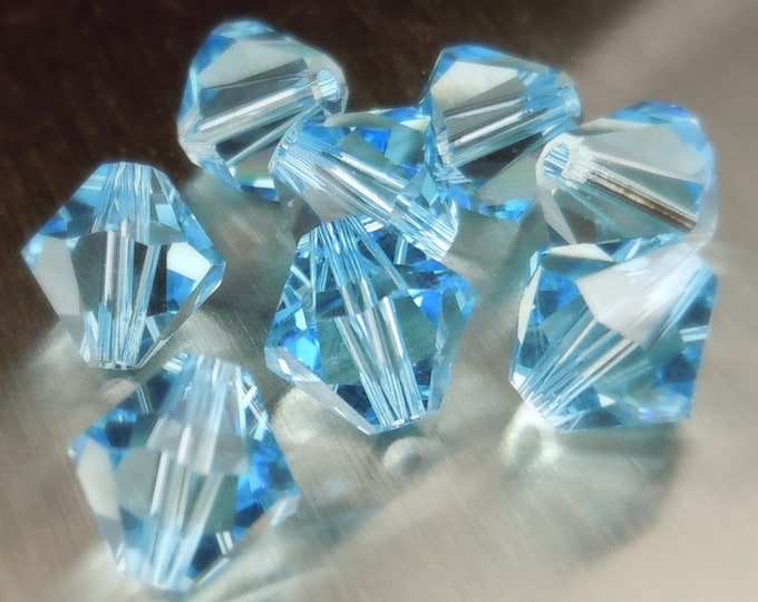 8mm Swarovski Crystal Aquamarine Bicone Beads 6 Pack