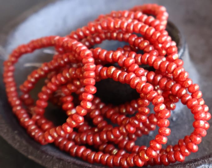 Czech Glass Beads 50 - 2x3mm Rondelle Coral Luster Picasso