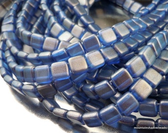 50 CzechMates Tile Beads Czech Glass 2 Hole Square Tile 6mm - Halo Ultramarine (BX 11 - 21)