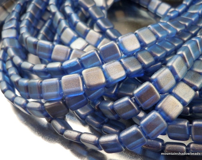 50 CzechMates Tile Beads Czech Glass 2 Hole Square Tile 6mm - Halo Ultramarine (BX 11 - 21)