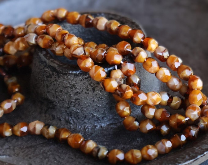 Czech Glass Beads - 4mm Firepolished Faceted Dark Creamy Toffee 50 (BX 12 - 27)