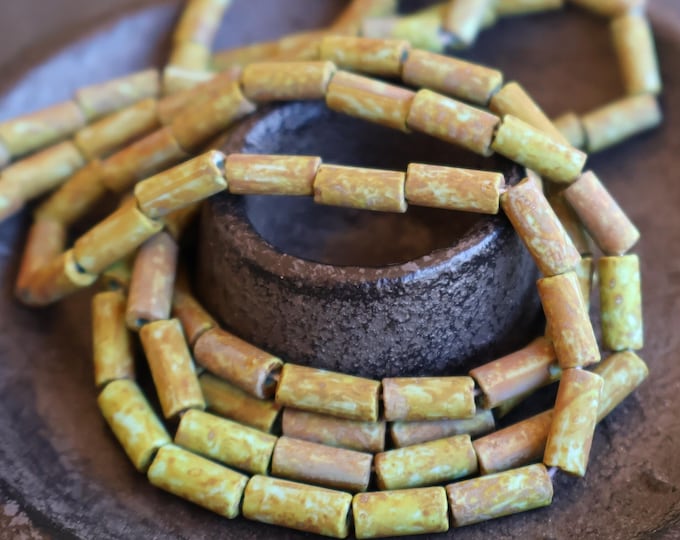 Czech Picasso Matte Green Turquoise Bugle Bead Size 9x4mm Full 20 Inch Strand