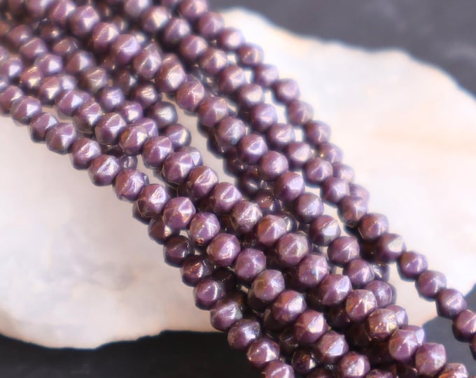 3mm English Cut Beads - Opaque Purple Bronze - Czech Glass 50 pcs (12 - 13)