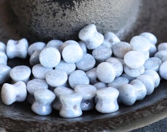 Czech Glass Bead - Opaque White Blue Luster 6mm Pellet Bead - 40 pcs