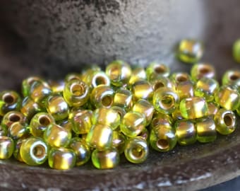 100 6/0 Toho Japanese Seed Beads - Gold Lined Rainbow Peridot (BX 5 - 24)
