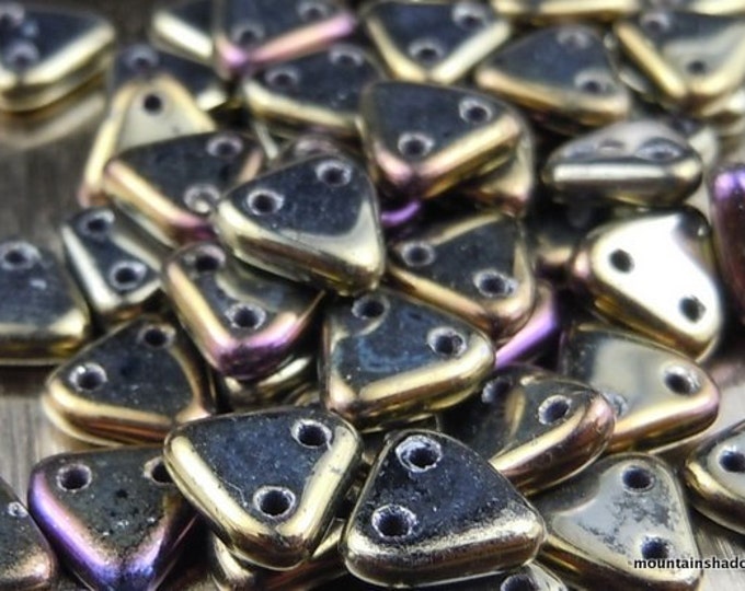 Oxidized Bronze Czechmates Triangle 2 Hole Czech Glass 6mm Bead 10 grams