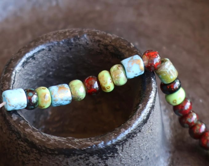 Canyon Verde Picasso Assortment Czech Glass Picasso Aged Multi Color 3 - 4mm Picasso Seed and Bugle Bead Mix Size 6/0