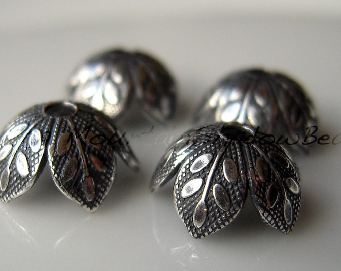 6 Brass Botanical 8mm Bead Cap in Antique Silver