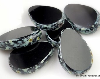 Czech Glass Beads 18mm Opaque Jet Black Picasso - 6 (BX 9 - 27)