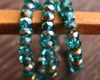 Czech Picasso Beads  Czech Glass Rondelle Beads 3x5mm Zircon AB 30 pcs - Jewelry and Beading Supplies