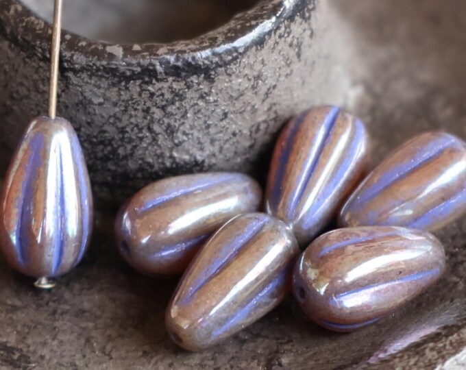 Czech Glass Beads 6 Tear Drop Beads Milky Amethyst Purple Luster 13mm
