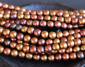 Mixed Colors 6mm Czech Glass Beads Smooth Round - Matte Metallic Bronze Iris (01 - 04)