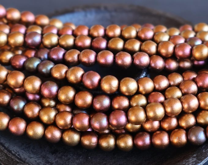 Mixed Colors 6mm Czech Glass Beads Smooth Round - Matte Metallic Bronze Iris (01 - 04)