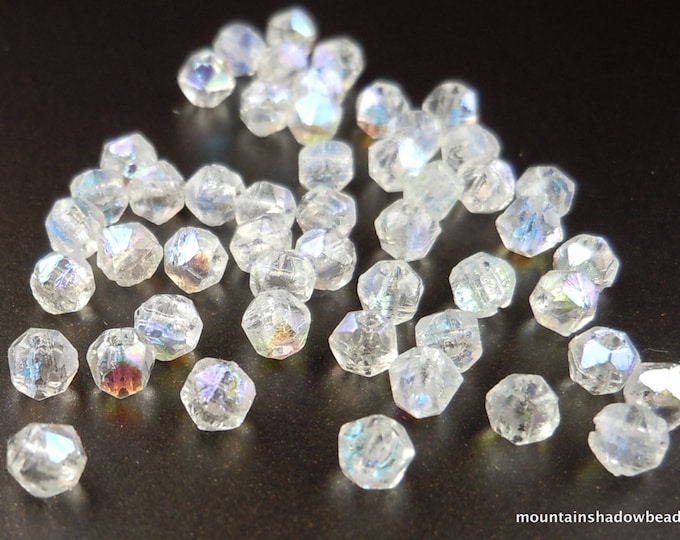 Czech Glass Beads - 3mm English Cut Nugget Beads Crystal AB 50 (BX 12 - 7)