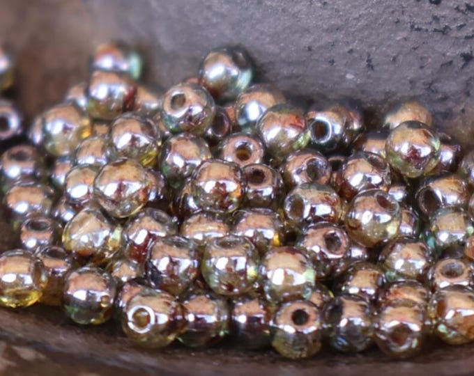 Green Czech Glass Round Druk Bead 3mm Full Strand Transparent Green Luster 100 pc (01 - 04) Green Bead for Jewelry Making Jewelry Supplies