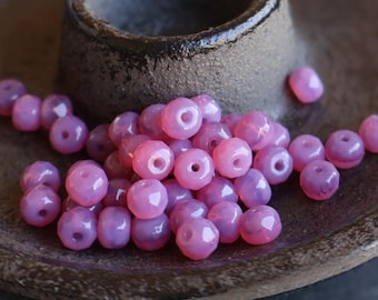 Czech Glass Faceted Rondelle Beads 3x5mm Milky Strawberry 30 pcs BX 12 - 27