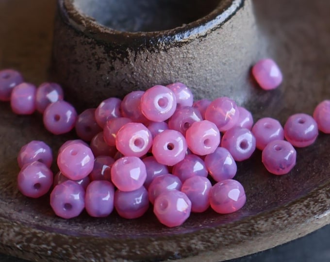 Czech Glass Faceted Rondelle Beads 3x5mm Milky Strawberry 30 pcs BX 12 - 27