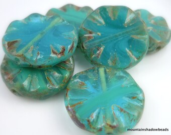 18mm X-Large Coin Bead Caribbean Blue Picasso Czech Glass Beads 4 pcs (BX 12 - 7)