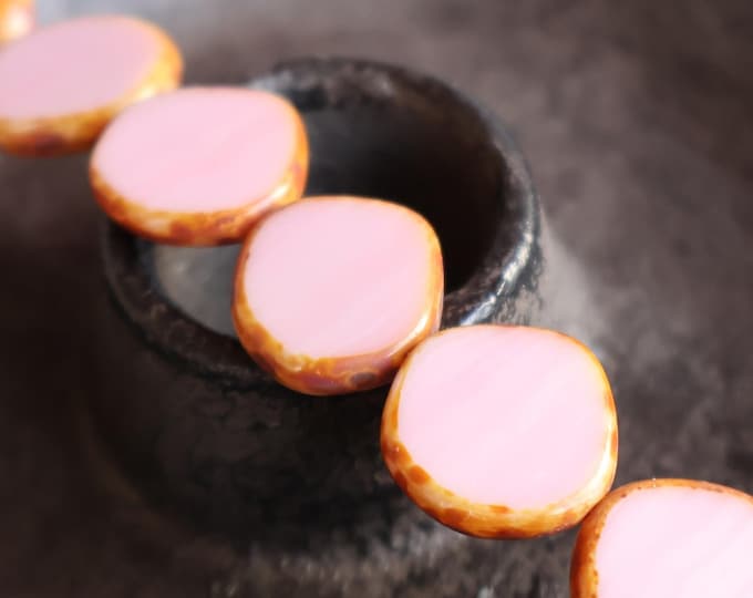 15mm Coin Opaque Rose Picasso Beads 6 Czech Picasso Beads  Czech Glass Beads