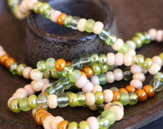 Czech Glass Mix - Greens, Cream, Tan,  5/0 - 11 - 24