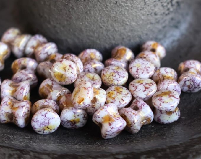 Czech Glass Bead - Opaque White Pink Topaz Luster 6mm Pellet Bead - 40 pcs (BX 10 - 20)