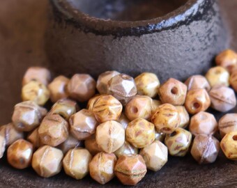 50 Czech Glass Picasso Bead  English Cut Beads 5mm Natural Picasso English Cut Mix BX 7 - 12