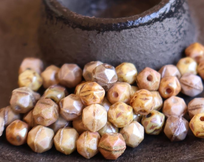 50 Czech Glass Picasso Bead  English Cut Beads 5mm Natural Picasso English Cut Mix BX 7 - 12