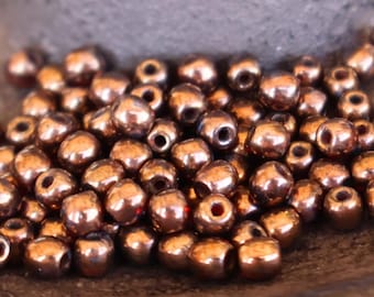 Czech Glass Round Druk Bead 3mm Full Strand Ruby Bronze 100 pc (01 - 04)