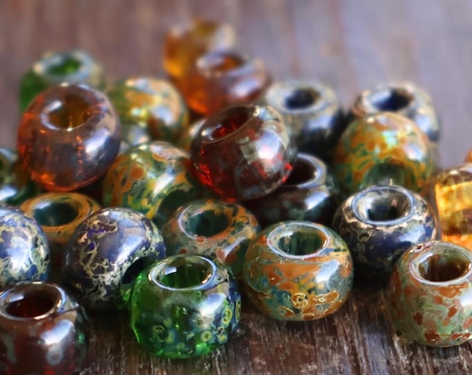 25 Aged Picasso Mix Czech Glass Beads 8 - 9mm Seed Beads Glass Pony Beads - (02 - 01) Jewelry Making and Beading Supplies