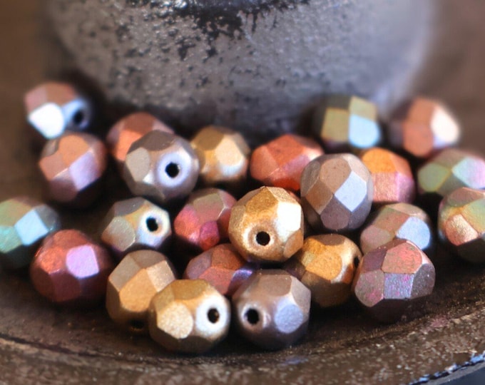 Mixed Colors 6mm Czech Glass Beads Firepolished Faceted - Matte Metallic Bronze Iris (01 - 04)