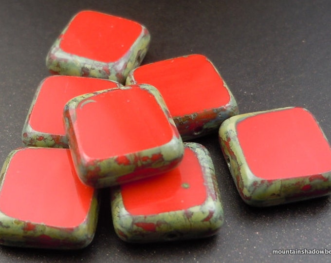 Picasso Czech Glass Beads 10mm Square Opaque Red Picasso 6 BX 8 - 26