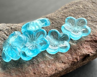 6 16mm Czech Pressed Glass Large Flat Flowers Aquamarine Flower Button (12 - 31) Jewelry and Beading Supplies