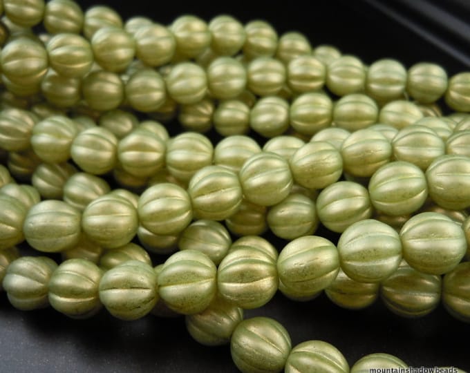 Halo Ethereal - Celadon 8mm Czech Glass Bead Melon Round - 25 pcs 12 - 13 Jewelry and Beading Supplies