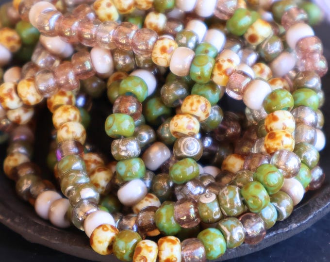 Sagebrush Blush Luster Mix 6mm Czech Picasso Multi Color Picasso Aged Seed Beads 10 Inch Strand 2/0