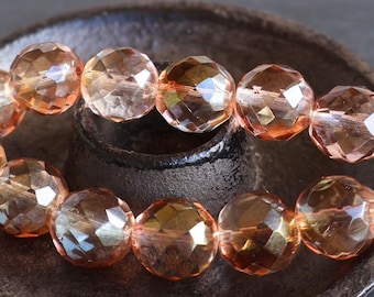 8 14mm Multi Faceted Czech Glass Beads Pink Blush 12 - 31  (BX 10 - 20)