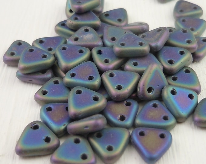 Matte Iris Blue Czechmates Triangle 2 Hole Czech Glass 6mm Bead - 10 gram pack