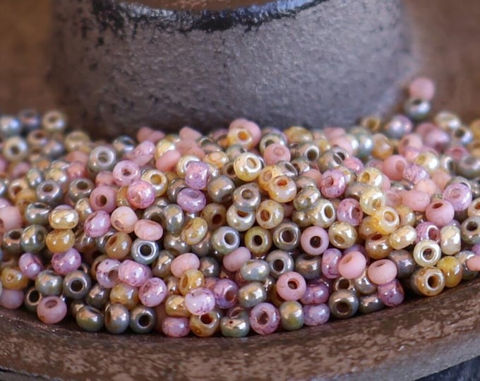 Czech Aged Pastel Mix Seed Beads Picasso Mix  8 gram Assortment